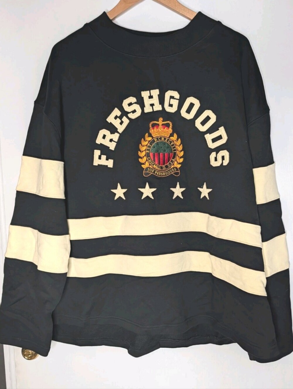 Joe Freshgoods JFG 98 Rugby Jersey Style Long Sleeve Shirt Black Men Size XL